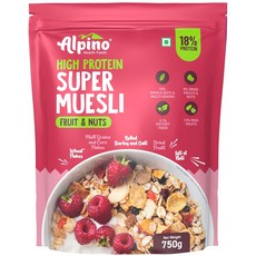 ALPINO 고단백질 슈퍼 뮤즐리 과일 및 견과류 건조 설탕이 첨가되지 않은 - 섬유질 공급원 비건 아침용 시리얼 26.4온스, 750g, 1개