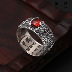 용맹 한 마음 반지 남녀 은 s925 가 넷 복고 6 자 진실 말 복고 돈 방석 입 열 어 15 - 21 호