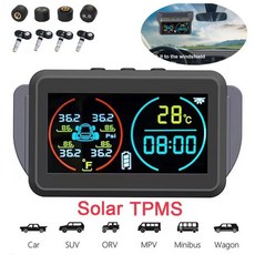 스마트 태양광 TPMS 자동차 타이어 압력 모니터링 시스템 경보 타이어 공기압 계량기 게이지 온도 경고 센서 4 개, 없음, 4개