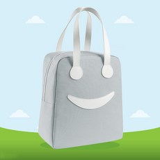 허블리 해피 스마일 피크닉 보냉가방 도시락 보온 방수 런치백, 그레이