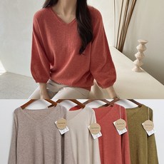 고퀄리티 베이비알파카 울 니트 홀가먼트 브이넥 루즈핏 니트 티셔츠