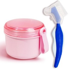 틀니솔이 있는 틀니 케이스 휴대용 틀니솔 홀더가 방수 욕조 물에 담그는 틀니용 바스켓 틀니컵이 부분틀니 회색, pink