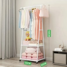 달린 멋진 보관 도르래 가정용 침실 선반 심플하고 바퀴가 옷 코트 걸이식 삼각형, 1개, White Rack