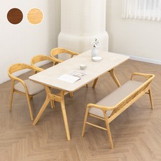 바네스데코 아르넨스 원목 4인/6인 이태리 세라믹 식탁 세트 의자 포함, 6인식탁(벤치+의자3), 라이트 브라운(비스코토)