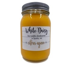 화이트 데이지 디자인 핸드 퍼드 소이 캔들 16온스 통조림 병(시트러스 아가베), Citrus Agave, 1개