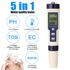5인 1 디지털 수질 검출기 PH 측정기 TDS/Temp/EC 테스터 염도 모니터, 1개