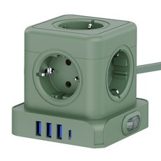 티메코 20W 고속충전 5구 멀티탭 TMC-10 SF코팅 큐브 디자인 C타입 USB 1.8M 전선형, 1개, 그린