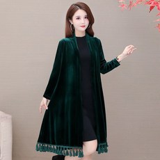 시온네트웍스 빅사이즈긴팔가디건 벨벳 숄코트 여성 하프기장 솔리드 무지 중년 상의 봄가을 외 매치