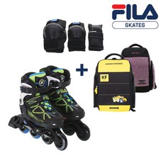 FILA WIZY COMBO 유아동 인라인+보호대+가방 세트, 블랙블루M(190-215)_8026473430733