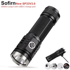 초강력 led 고휘도 미니 휴대용 충전식 캠핑 손전등 후레쉬 렌턴 작업등 Sofirn SP33V3.0 3500lm 강력한 LED 마이크로 USB 토치 라이트 Cree 전원 포함, 6500K, 협력사, 배터리 없이
