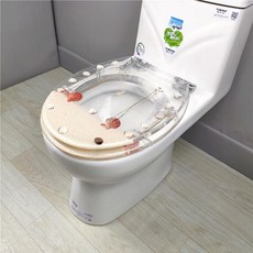 수지 변기 변기 보드 변기 커버 범용 3D 크리스탈 투명 컬러 가정용 방수 패션 느린 드롭, 투명 드라이 플라워 미세 모래 스테인레스 스틸 탑