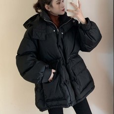 캐주얼 데일리 하프 후드 패딩 허리스트링 점퍼