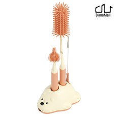 다나몰 회전형 젖병솔 + 젖꼭지솔 + 빨대솔 3종 + 거치대, 핑크, 1세트 핑크, 1세트