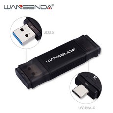 3.0 USB 메모리 3.2 드라이브 대용량 C타입 귀여운 WANSENDA OTG 플래시 2 in 1 c타입 및 펜 512GB 256GB 128GB 64GB 32GB 고속 Pend, 16GB, Black, 1개