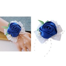 Royalways 2pcs 로맨틱 진주 손목 코사지 웨딩 파티 들러리 손, 8 x 6 x 4 cm, 리본, 로얄 블루