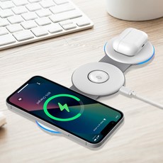 UM2 UMWH-A3in1-W 아이폰 에어팟 애플워치 접이식 휴대용 맥세이프 고속 무선충전기, 화이트+QC30W 어댑터 증정