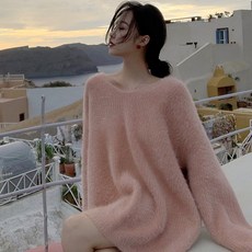 오프숄더니트 하트형 넥스웨터 여자빅사이즈 넥라인 루즈핏 오프숄더