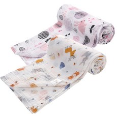 Miracle baby 2층 순면거즈 블랭킷 2개입, 고슴도치+동물