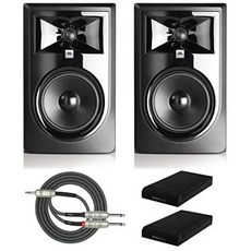 JBL 305P MkII Powered 5 Two-Way Studio Monitors (Pair) with Knox Gear Isolation Pads and Breakout C, Black_One Size, Black, 상세 설명 참조0