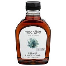 Madhava 유기농 아가베 병 100% 순수 유기농 블루 아가베 넥타 앰버 481g (1파운드), 1개, 482g