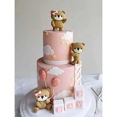 모형케이크 생일 잔치 백일 돌잔치 꾸미기 소품 장식 촬영 가짜 케익 카페 시뮬레이션, 1개, M. 핑크 베어 012