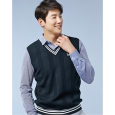 헤지스 골프 남성 20SS [PREMIUM SWEATER]네이비 솔리드 V넥 니트 베스트 HUSW0B301N3