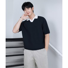 마인드브릿지 카라 배색 반팔 니트 MYKT3101