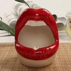휴대용재떨이 귀여운 만화 시가 재떨이 입술 세라믹 크리에이티브 화분 트렌디 입 패션 홈 미니 남자친구 선물 보내기, [02] wine red, 1개