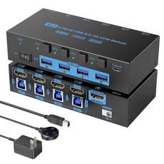 HDMI KVM 스위치 4 컴퓨터 8K 60Hz 4K 144Hz 시뮬레이션 EDID 포트 USB3 0 공유 1 모니터용 오디오 포함, black, 1개