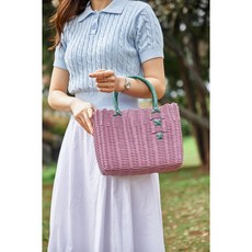 유즈얼 모던 투톤 보카시 라탄가방 빨대가방 피크닉 장바구니 목욕바구니