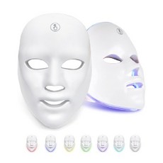 CAICHEN 무선 LED 마스크 미용기 7색 LED 광원 케어 피부 미백 탄력 회복 주름 개선 홈케어 피부관리기, 흰색