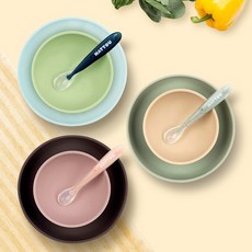 나뚜 실리콘 디너세트 3pcs 네이비그린/핑크그레이/샌드그린 (흡착접시+흡착볼+스푼), 디너세트 3pcs 핑크그레이, 1개