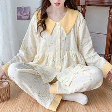 100% 순면 봄여름 이중 거즈 산후조리 세트 임산부 잠옷 여 수유복