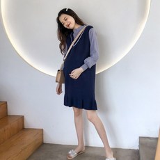 출산 스웨터 만삭사진 원피스 헤징 가을 겨울 엄마 드레스 라운드넥 면 파란색 핑크 긴팔