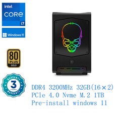 인텔 NUC 11세대 NUC11BTMi7 코어 i7 11700B 프로세서 8코어 16스레드 최대 4.8GHz ITX 섀시 게이밍 컴퓨터, BLACK, RAM32GB+SSD1024GB - 11700