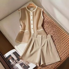 전지현 박지현 베이지 민소매 반바지 세트 정장룩
