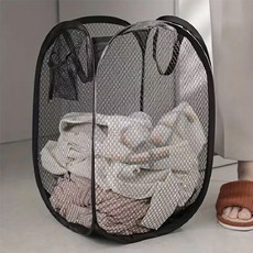 메쉬 팝업 세탁 바구니 세탁 바구니 접이식 더러운 옷 수납 바구니 대용량 수납 바구니, 블랙