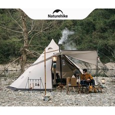 Naturehike 팔각형 피라미드 텐트 캠핑 방수 캠핑 장박 차박 휴대용, 브라운 (5-8인) + 방수포