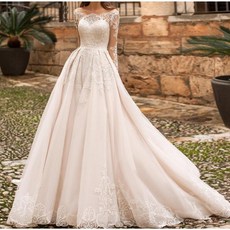 셀프웨딩드레스구입 Fmogl Vestidos 드 Noiva 긴 소매 보트 넥 빈티지 |