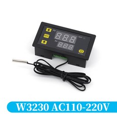 디지털 온도 제어 LED 디스플레이 온도 조절기 AC110-220V 프로브 라인 W3230 12V 24V 20A 가열 및 냉각 제어 기기, 1개, 1) DC12V