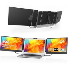 BOSII 노트북 스크린 익스텐더 휴대용 - 14인치 트리플 IPS FHD 1080P HDMI/USB-A/Type-C 노트북용 확장 모니터(최대 길이: 15.74인치) Window, S2