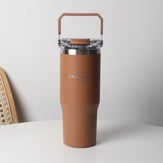 [파격사은품] 지제이 스텐 사각핸들 빨대 텀블러, 1개, Brown, 900ml