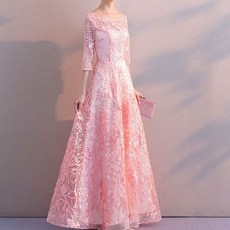 우아한 망사 꽃무늬 자수 새틴 드레스 07202