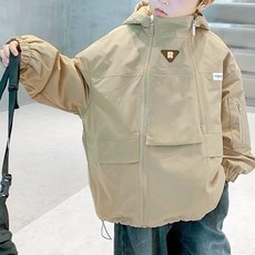도오빠 아노알 키즈 남아 아노락 집업 베이지 후드 긴팔 바람막이 밑단 스트링 아동 봄 아우터 ~160