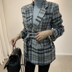 바이름 / 블링 양털 체크 울 벨트자켓
