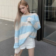메이킹유 간절기 긴팔 스웨터 스트라이프 라운드넥 배색 8939리시드니트