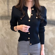 고급스러운 진주단추 가디건 촉감좋은 라운드