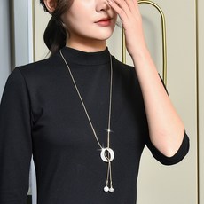 YUEMEIYD 여성 타원 진주 지르콘 긴 목걸이 스웨터사슬 쇄골 사슬 - 이미지 9