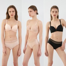 [원더브라] [Wonderbra] 노와이어 푸쉬업볼륨 브라+하이웨스트팬티 6종 피치+라이트