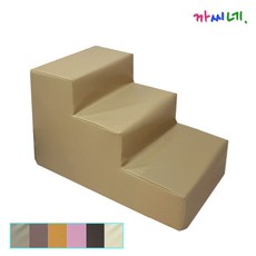 [TenTenPlus] 100% 국산원단 강이원 까씨네 3단 레자 강아지계단 인조가죽 고탄성스펀지 미끄럼방지 애견계단 펫스텝 방수, 베이지(beige), 1개